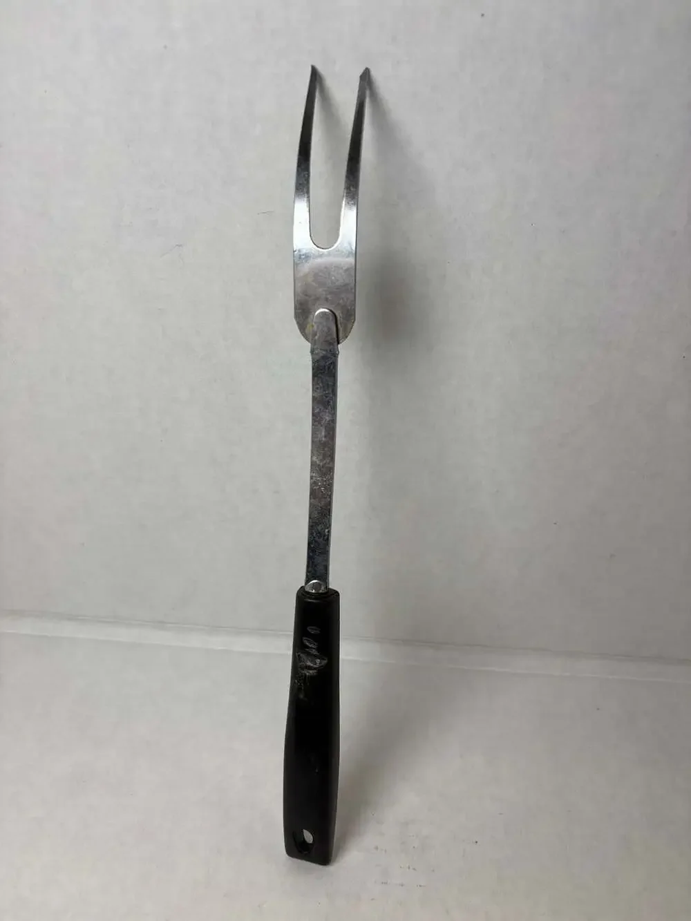 Vintage EKCO Two Prong Meat Serving Fork with Black Plastic Handle